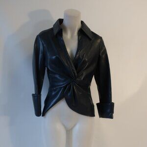 Womens 5a7 Cinq A Sept Navy Blue Faux Leather Knot Surplice Top S